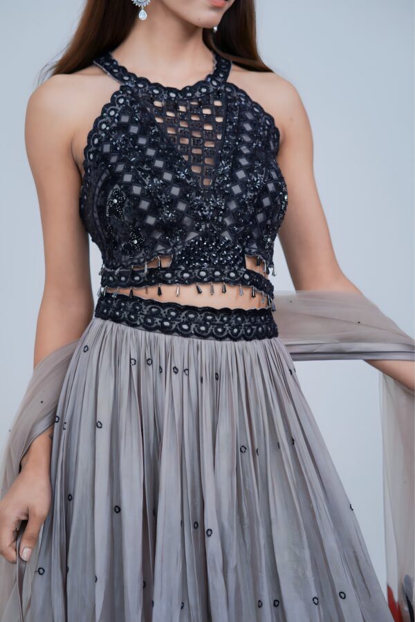 Ethereal Black and Grey Embroidered Floral Lehenga Set