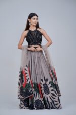 Ethereal Black and Grey Embroidered Floral Lehenga Set