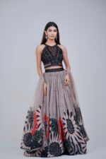 Ethereal Black and Grey Embroidered Floral Lehenga Set