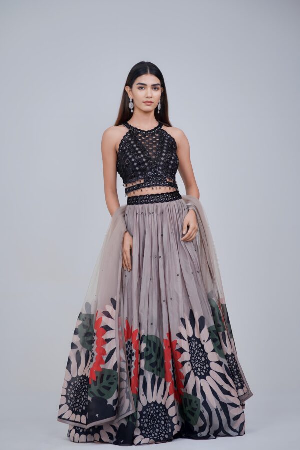 Ethereal Black and Grey Embroidered Floral Lehenga Set