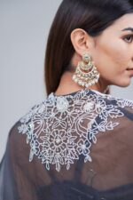 Midnight Ombre Draped Saree Set with Embroidered Cape