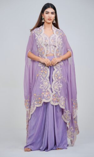Elegant Indo Western Skirt Set With Cape