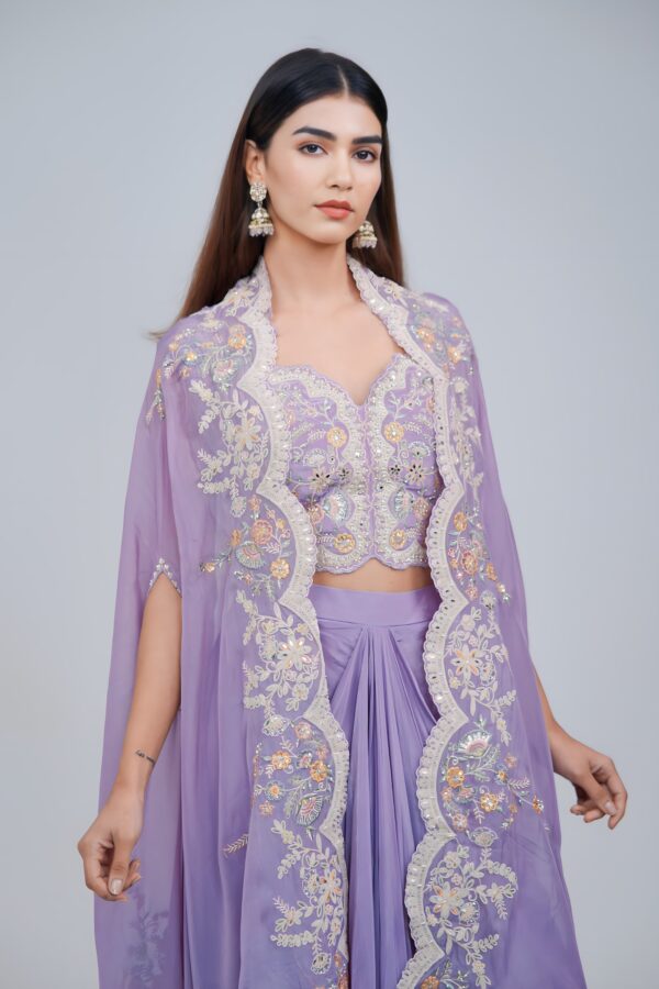 Elegant Indo Western Skirt Set With Cape