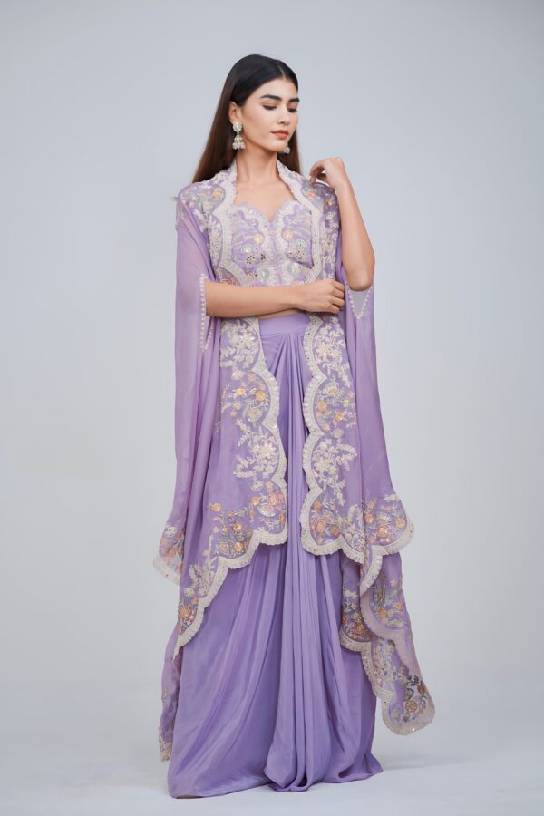Elegant Indo Western Skirt Set With Cape