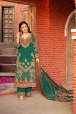 Glamorous Green Plazo Suit with Subtle Multi  Prints
