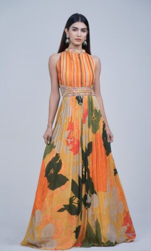 Multi Charm Halter Design Anarkali Dress