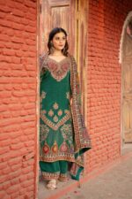 Glamorous Green Plazo Suit with Subtle Multi  Prints