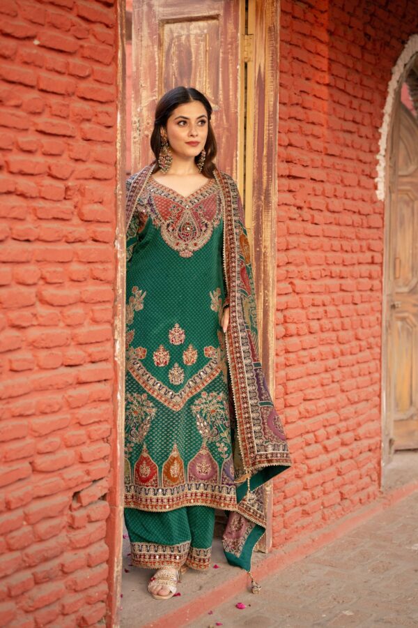 Glamorous Green Plazo Suit with Subtle Multi  Prints