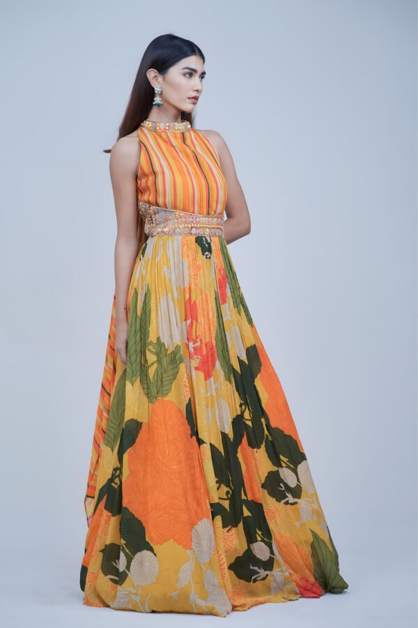 Multi Charm Halter Design Anarkali Dress