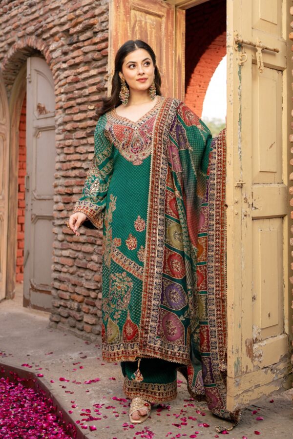 Glamorous Green Plazo Suit with Subtle Multi  Prints