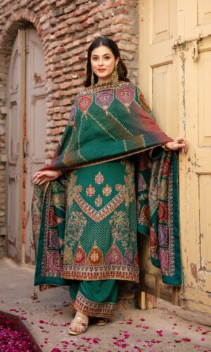 Glamorous Green Plazo Suit with Subtle Multi  Prints
