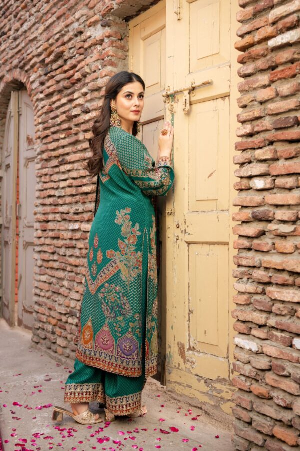 Glamorous Green Plazo Suit with Subtle Multi  Prints