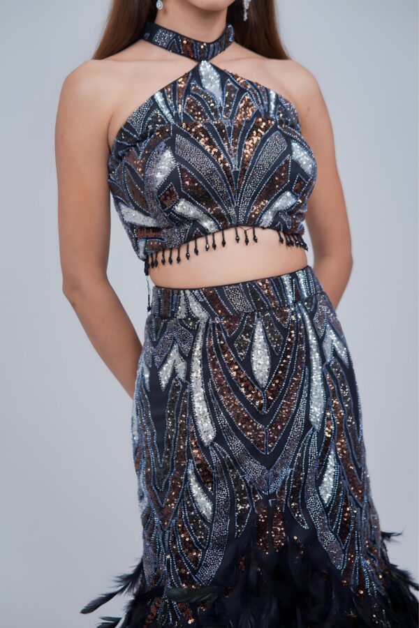 Black Indo western Halter Neck Mermaid Lehenga Set