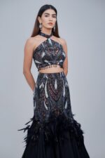 Black Indo western Halter Neck Mermaid Lehenga Set