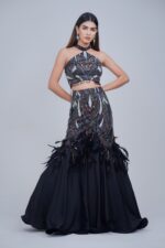 Black Indo western Halter Neck Mermaid Lehenga Set