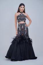 Black Indo western Halter Neck Mermaid Lehenga Set