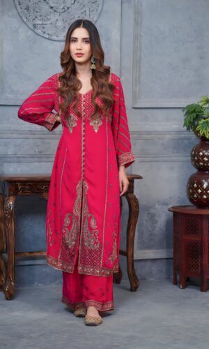 Pakistani Ethnic Achkan In Digital Pink Perfection