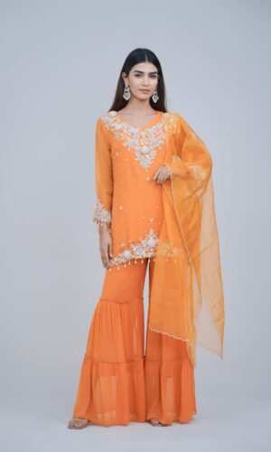 Suttle Orange Hand stitched Ethnic Wear