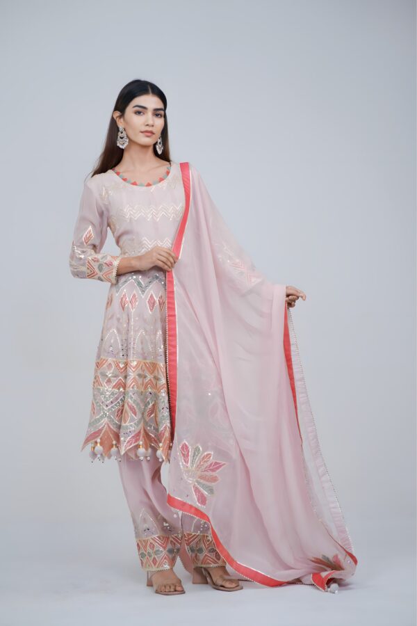Baby Pink Anarkali Suit With Multi Highlights