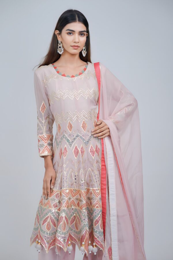 Baby Pink Anarkali Suit With Multi Highlights