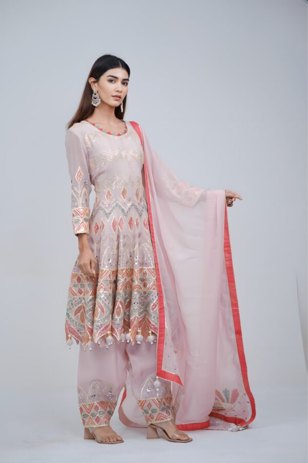 Baby Pink Anarkali Suit With Multi Highlights