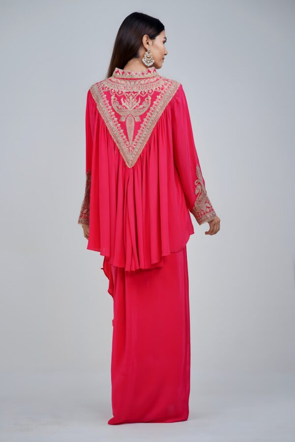 Bright Pink Embellish Collar Kaftan Set