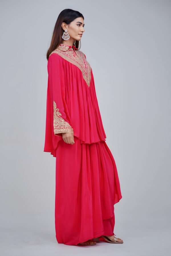 Bright Pink Embellish Collar Kaftan Set