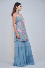 Subtle Blue Girly Garara Suit With Multi Highlights