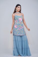 Subtle Blue Girly Garara Suit With Multi Highlights