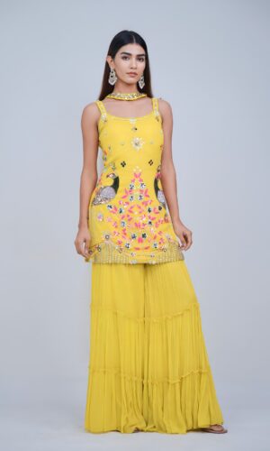 Vibrant Yellow Strapy Garara Suit