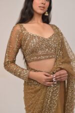 Luxe Gold Sequin Embroidered Net Saree Set