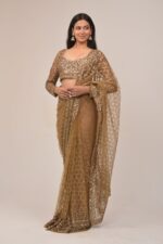 Luxe Gold Sequin Embroidered Net Saree Set