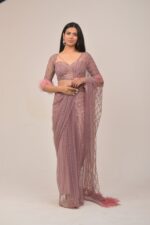 Antique Onion Intricate Saree- Feather Detailing