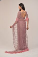 Antique Onion Intricate Saree- Feather Detailing