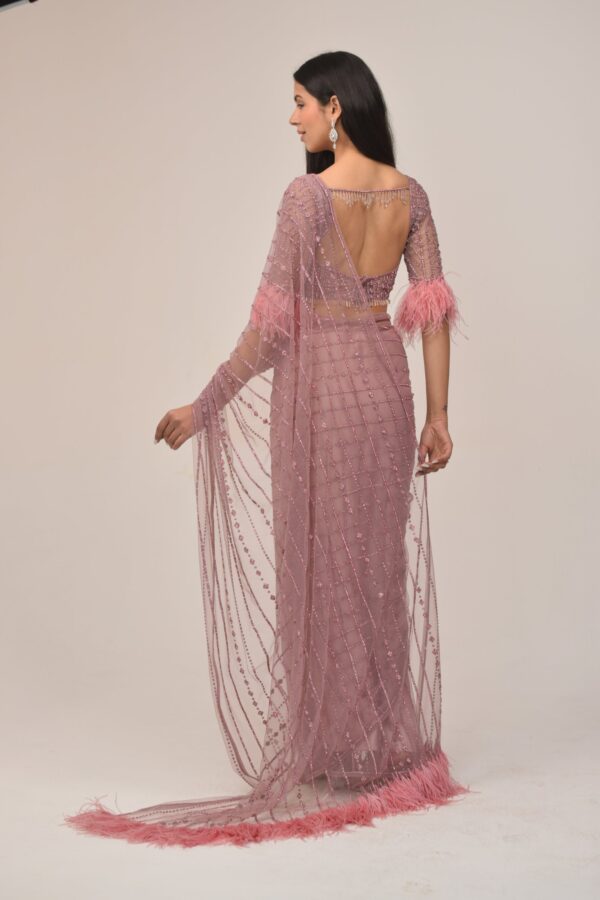 Antique Onion Intricate Saree- Feather Detailing