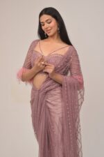 Antique Onion Intricate Saree- Feather Detailing