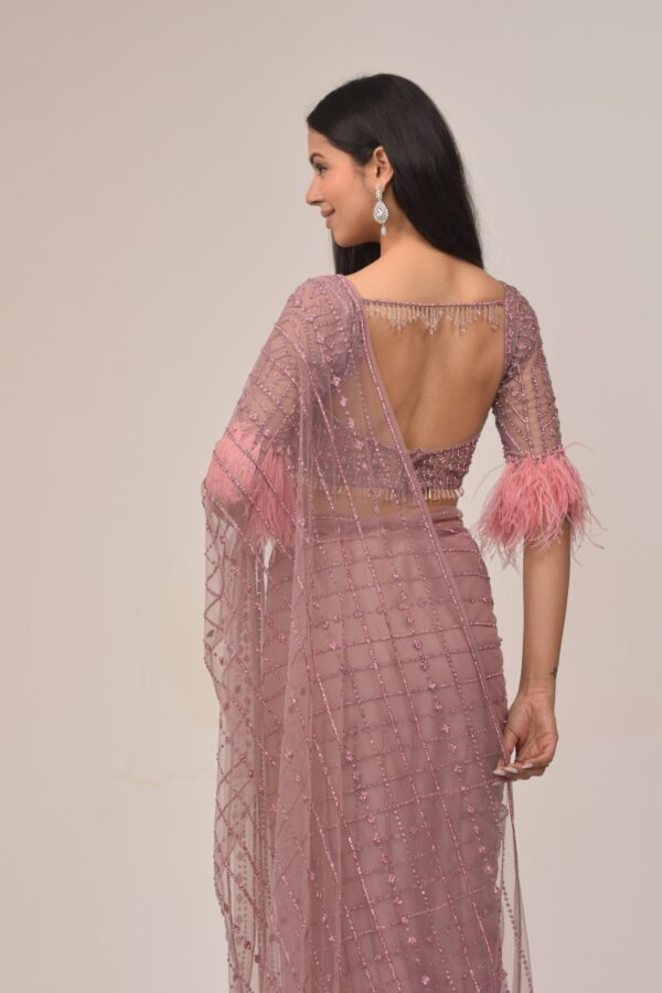 Antique Onion Intricate Saree- Feather Detailing