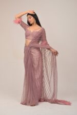 Antique Onion Intricate Saree- Feather Detailing
