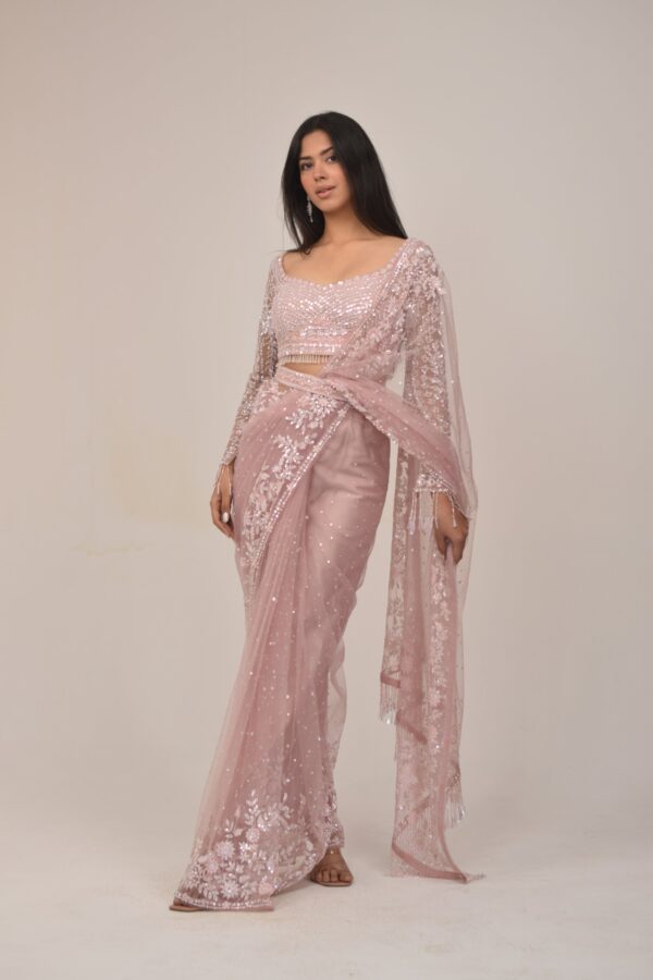 Pastel Pink Embellished Saree-Bead Highlights