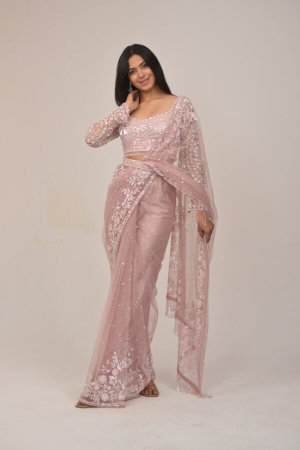 Pastel Pink Embellished Saree-Bead Highlights