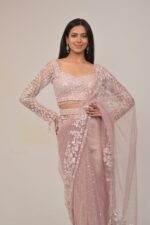 Pastel Pink Embellished Saree-Bead Highlights