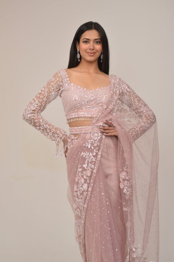 Pastel Pink Embellished Saree-Bead Highlights