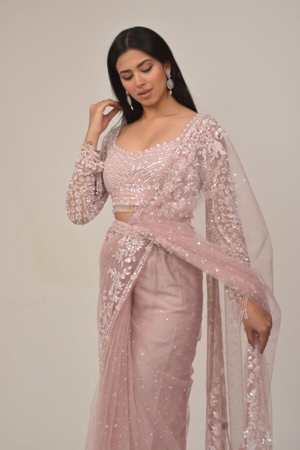Pastel Pink Embellished Saree-Bead Highlights