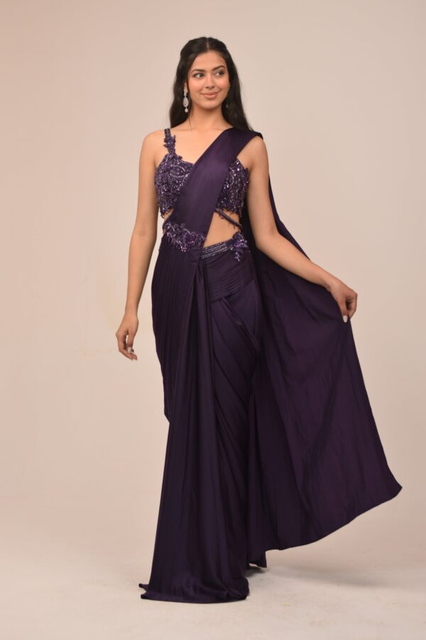 Purple Intricate Finished Drape Saree