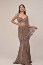 Elegant Mauve Embroidered Mermaid Saree Set