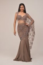 Elegant Mauve Embroidered Mermaid Saree Set