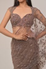 Elegant Mauve Embroidered Mermaid Saree Set