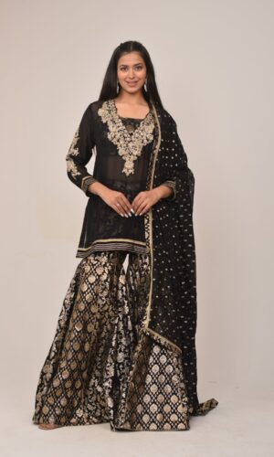 Sleek Black Intricate Garara Set