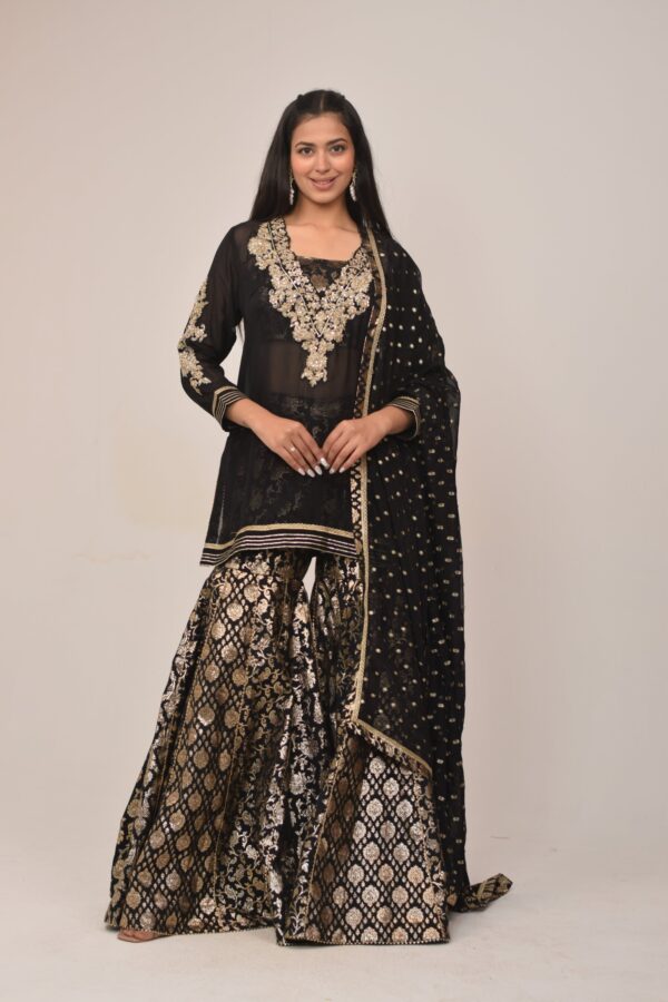 Sleek Black Intricate Garara Set