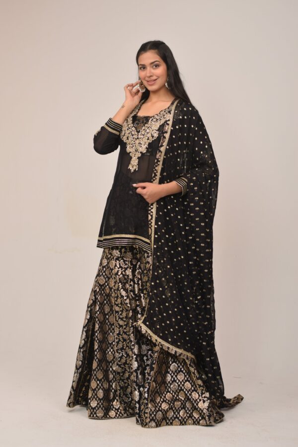 Sleek Black Intricate Garara Set
